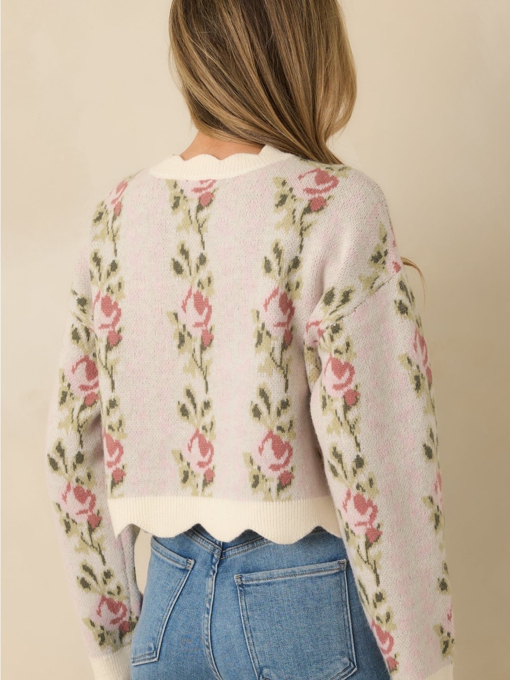 NWOT Mable Petal Promises Pink Floral Knit Scallop Edge Cottagecore Sweater - Picture 5 of 9